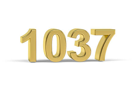 Golden 3d number 1037 - Year 1037 isolated on white background - 3d renderの写真素材