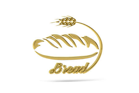 Golden 3d bread icon isolated on white background - 3d renderの写真素材