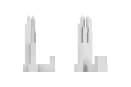 City building mockup on white background - 3D render - copy spaceの写真素材