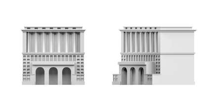 City building mockup on white background - 3D render - copy spaceの写真素材