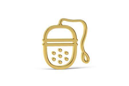 Golden 3d tea infuser icon isolated on white background - 3d renderの写真素材