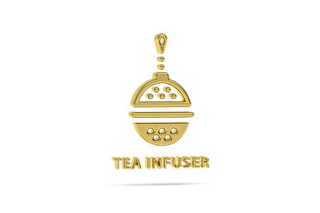 Golden 3d tea infuser icon isolated on white background - 3d renderの写真素材