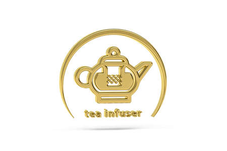 Golden 3d tea infuser icon isolated on white background - 3d renderの写真素材