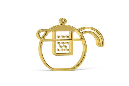 Golden 3d tea infuser icon isolated on white background - 3d renderの写真素材