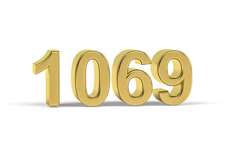 Golden 3d number 1069 - Year 1069 isolated on white background - 3d renderの写真素材