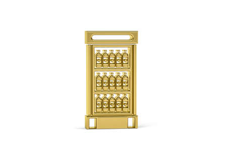 Golden 3d fridge icon isolated on white background - 3d renderの写真素材
