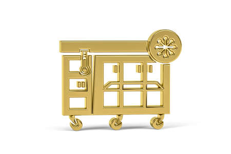 Golden 3d fridge icon isolated on white background - 3d renderの写真素材