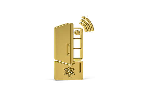 Golden 3d fridge icon isolated on white background - 3d renderの写真素材