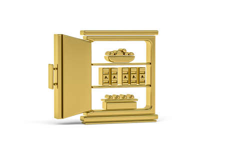 Golden 3d fridge icon isolated on white background - 3d renderの写真素材