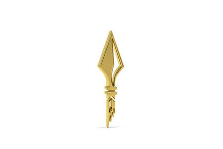 Golden 3d spear icon isolated on white background - 3d renderの写真素材