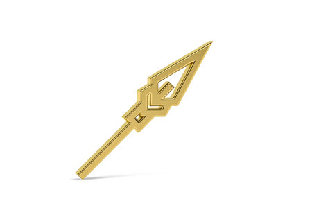 Golden 3d spear icon isolated on white background - 3d renderの写真素材