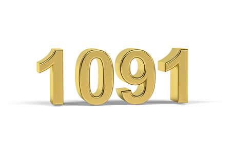 Golden 3d number 1091 - Year 1091 isolated on white background - 3d renderの写真素材