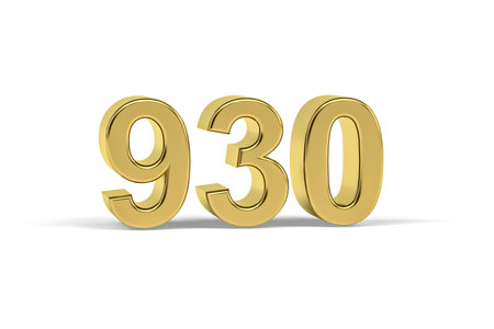 Golden 3d number 930 - Year 930 isolated on white background - 3d renderの写真素材