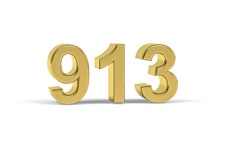 Golden 3d number 913 - Year 913 isolated on white background - 3d renderの写真素材