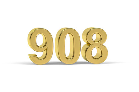 Golden 3d number 908 - Year 908 isolated on white background - 3d renderの写真素材