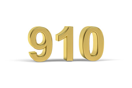 Golden 3d number 910 - Year 910 isolated on white background - 3d renderの写真素材