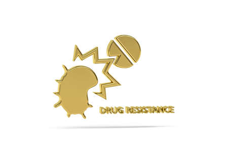 Golden 3d drug resistance icon isolated on white background - 3D renderの写真素材