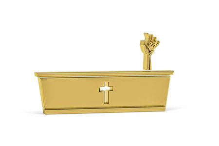 Golden 3d coffin icon isolated on white background - 3D render