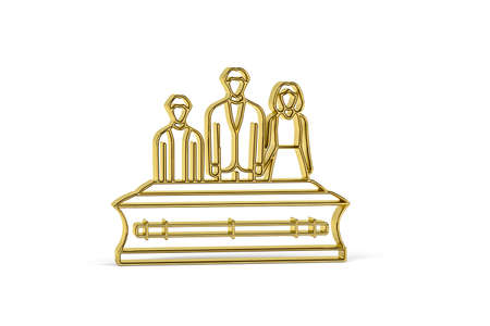 Golden 3d coffin icon isolated on white background - 3D renderの写真素材