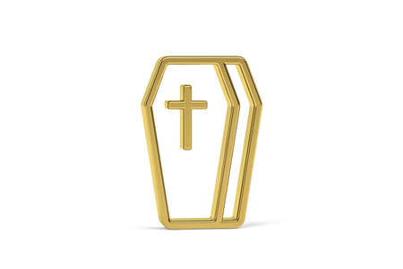 Golden 3d coffin icon isolated on white background - 3D renderの写真素材