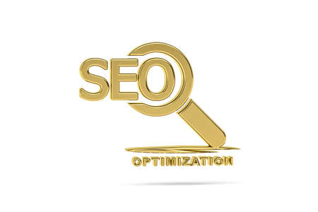 Golden 3d SEO optimization icon isolated on white background - 3d renderの写真素材