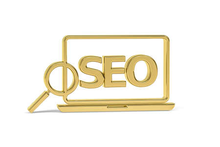 Golden 3d SEO optimization icon isolated on white background - 3d renderの写真素材