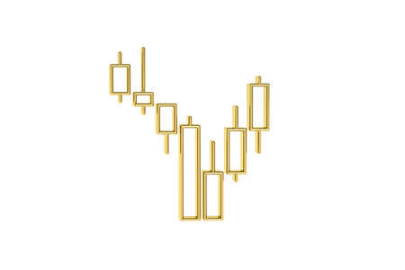 Golden 3d candlestick chart icon isolated on white background - 3d renderの写真素材