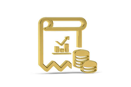 Golden 3d financial analysis icon isolated on white background - 3d renderの写真素材