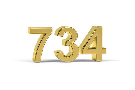 Golden 3d number 734 - Year 734 isolated on white background - 3d renderの写真素材