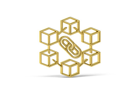 Golden 3d blockchain icon isolated on white background - 3d renderの写真素材