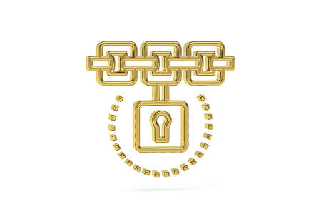 Golden 3d blockchain icon isolated on white background - 3d renderの写真素材