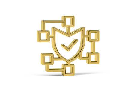 Golden 3d blockchain icon isolated on white background - 3d render