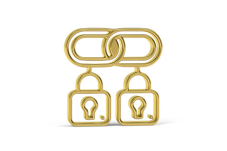 Golden 3d blockchain icon isolated on white background - 3d renderの写真素材