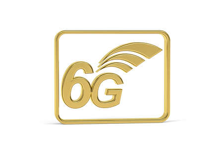 Golden 3d 6G icon isolated on white background - 3d renderの写真素材