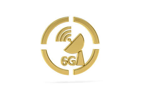 Golden 3d 6G icon isolated on white background - 3d renderの写真素材