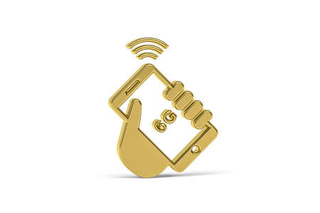Golden 3d 6G icon isolated on white background - 3d renderの写真素材