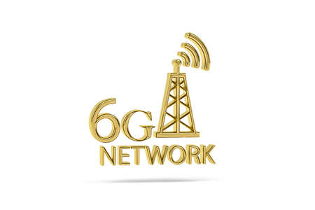 Golden 3d 6G icon isolated on white background - 3d renderの写真素材