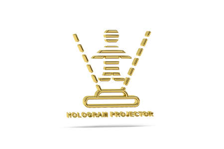 Golden 3d hologram icon isolated on white background - 3d renderの写真素材