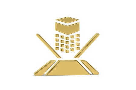 Golden 3d hologram icon isolated on white background - 3d renderの写真素材