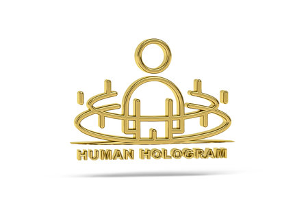 Golden 3d hologram icon isolated on white background - 3d renderの写真素材