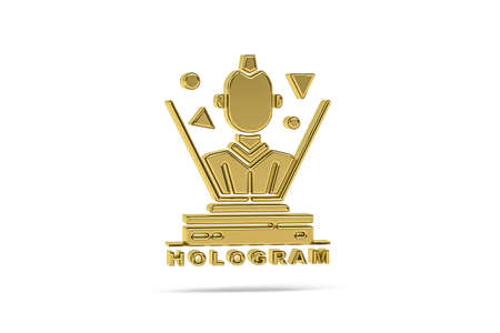 Golden 3d hologram icon isolated on white background - 3d renderの写真素材