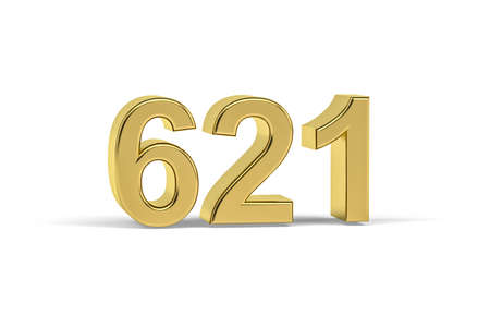 Golden 3d number 621 - Year 621 isolated on white background - 3d renderの写真素材