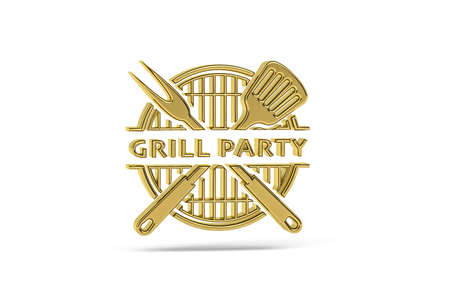 Golden 3d barbecue icon isolated on white background - 3d renderの写真素材