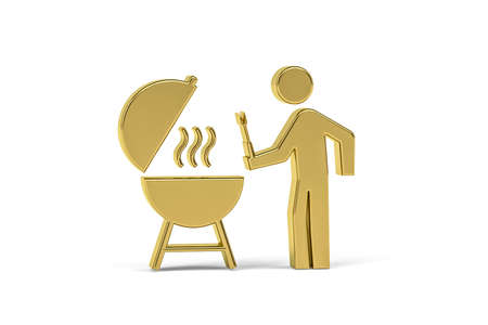 Golden 3d barbecue icon isolated on white background - 3d renderの写真素材