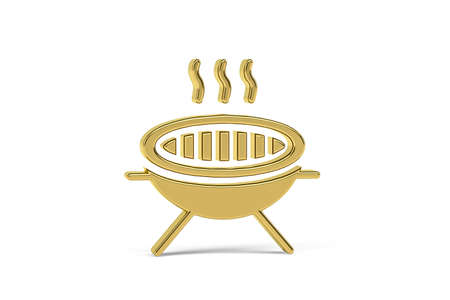 Golden 3d barbecue icon isolated on white background - 3d renderの写真素材