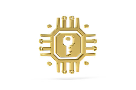 Golden 3d encryption icon isolated on white background - 3d render
