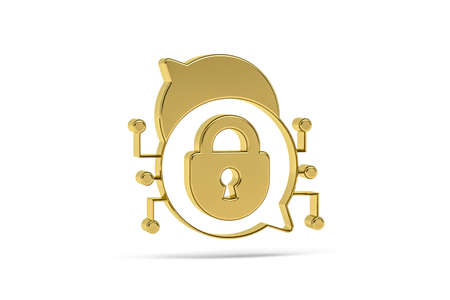 Golden 3d encryption icon isolated on white background - 3d renderの写真素材