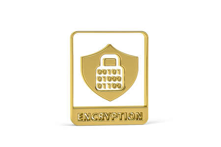 Golden 3d encryption icon isolated on white background - 3d renderの写真素材