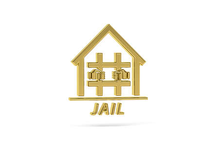 Golden 3d prison icon isolated on white background - 3d renderの写真素材