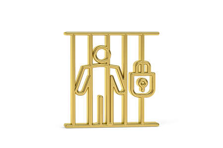 Golden 3d prison icon isolated on white background - 3d renderの写真素材